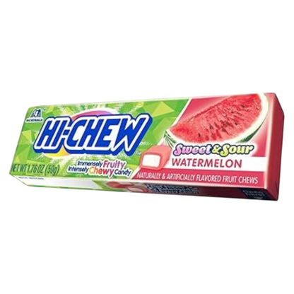 Hi-Chew Sweet & Sour Watermelon candy sweets on a white background