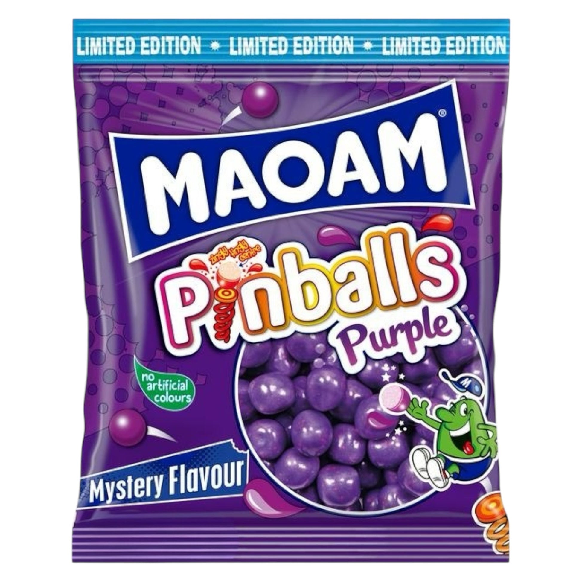 Maoam Pinballs Purple candy package on a white background