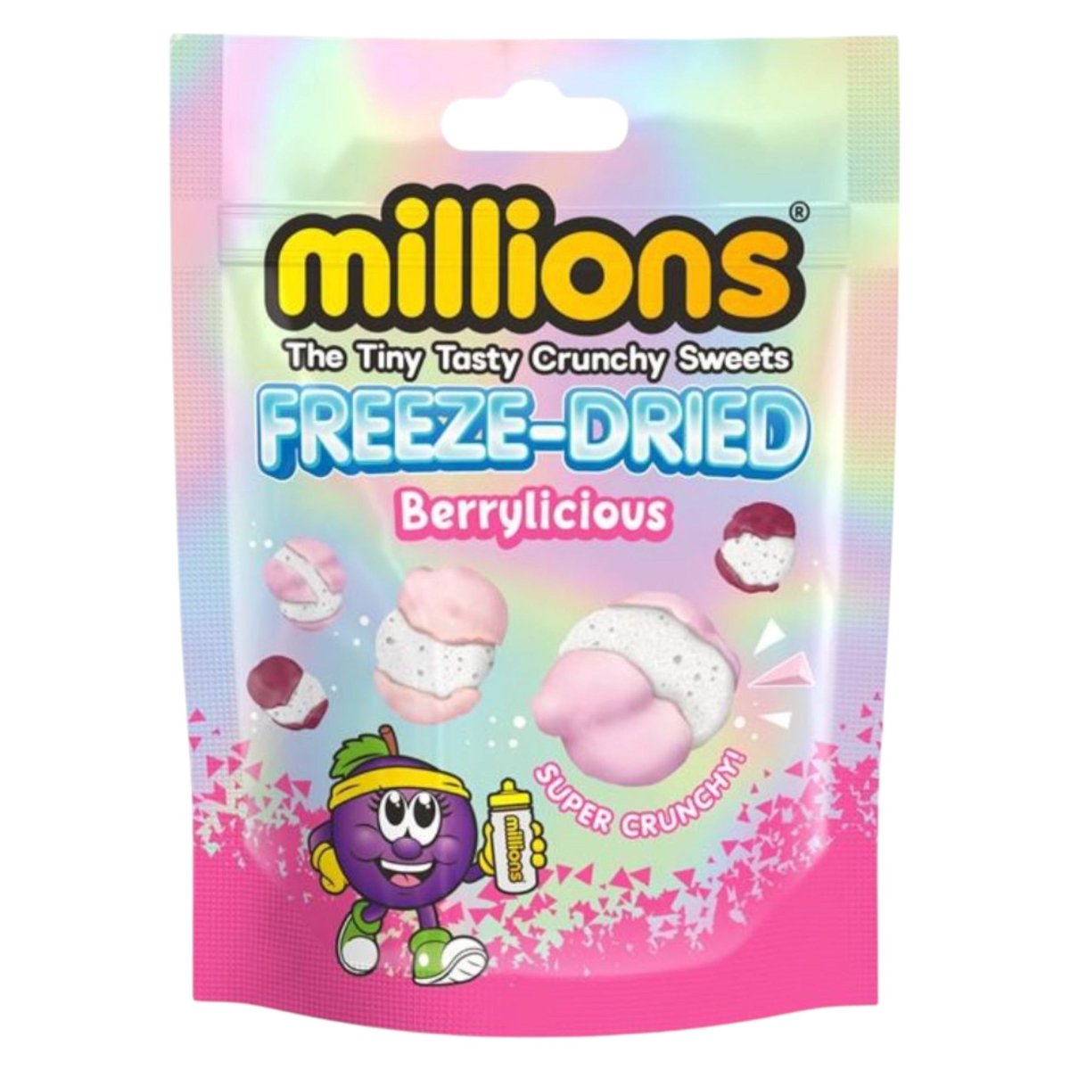 Millions Freeze-Dried Berrylicious Sweets 50g bag — strawberry, blackcurrant and raspberry