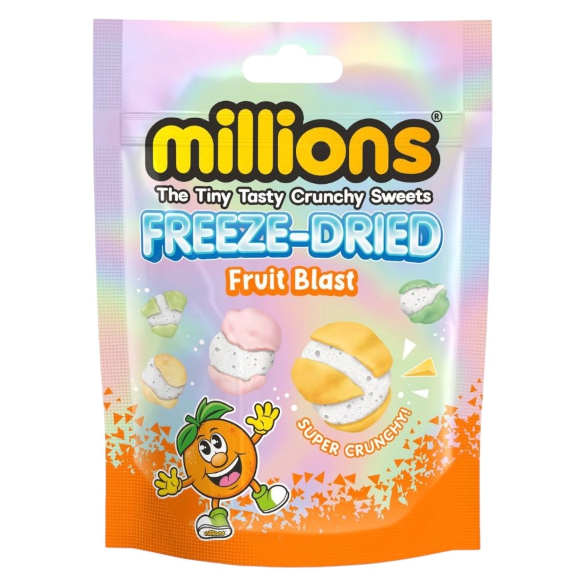 Millions Freeze-Dried Fruit Blast Sweets 50g bag — peach, orange, apple, watermelon and strawberry