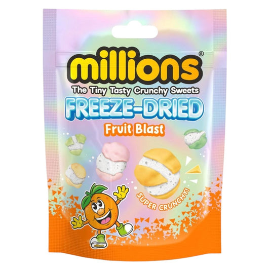 Millions Freeze-Dried Fruit Blast Sweets 50g bag — peach, orange, apple, watermelon and strawberry