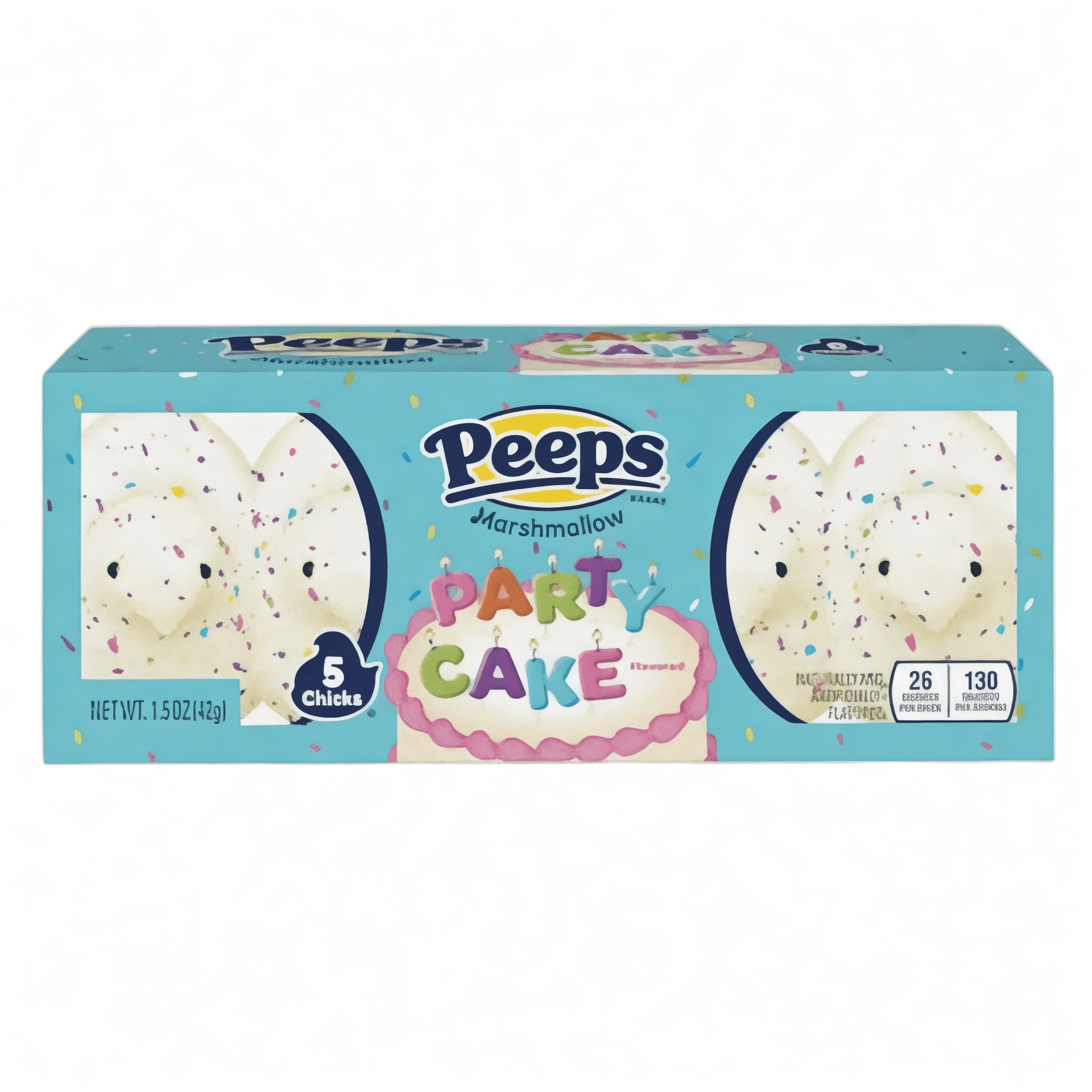 Box of Peeps Marshmallow Party Cake flavor on a white background