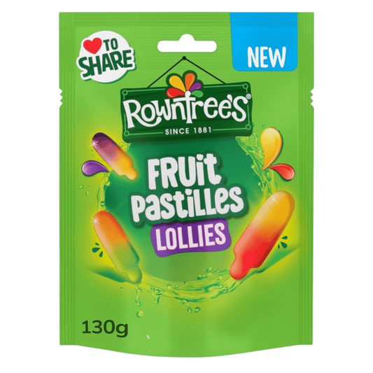 Green package of Rowntree's Fruit Pastilles Lollies on a white background