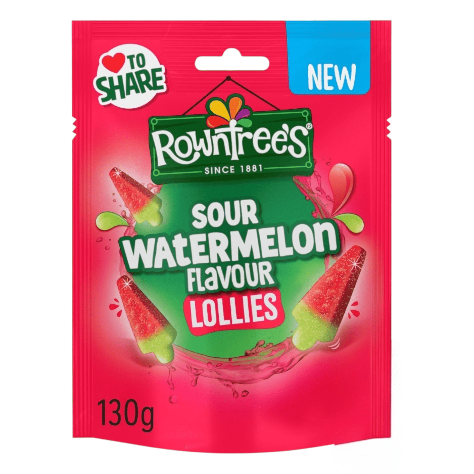 Rowntree's Sour Watermelon Flavour Lollies packaging on a white background