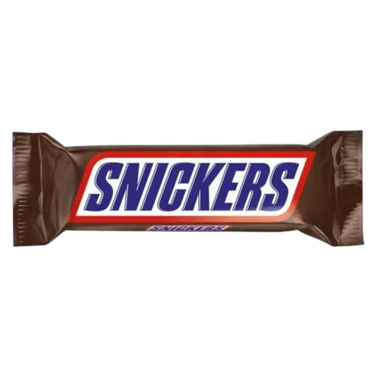 Snickers chocolate bar on a white background