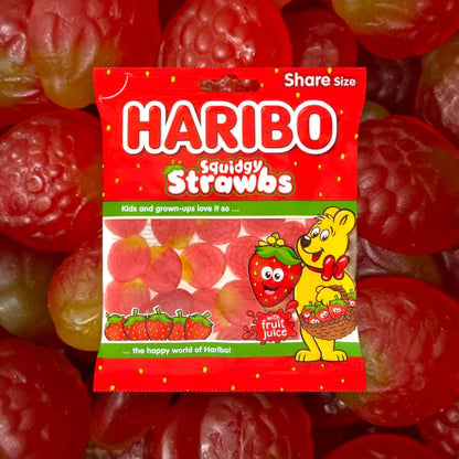 Squidgy Strawbs Strawberry Gummy Chewy Soft Sweets, 160g - 1x Share Bag - Caribou Candy