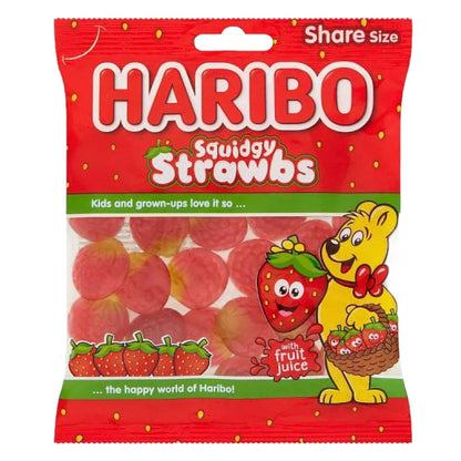 Squidgy Strawbs Strawberry Gummy Chewy Soft Sweets, 160g - 1x Share Bag - Caribou Candy