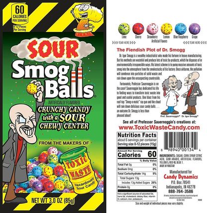 Toxic Waste Sour Smog Balls Crunchy Candy with a Chewy Center Tangy Sour Sweets 85g - 1x Share Bag - Caribou Candy