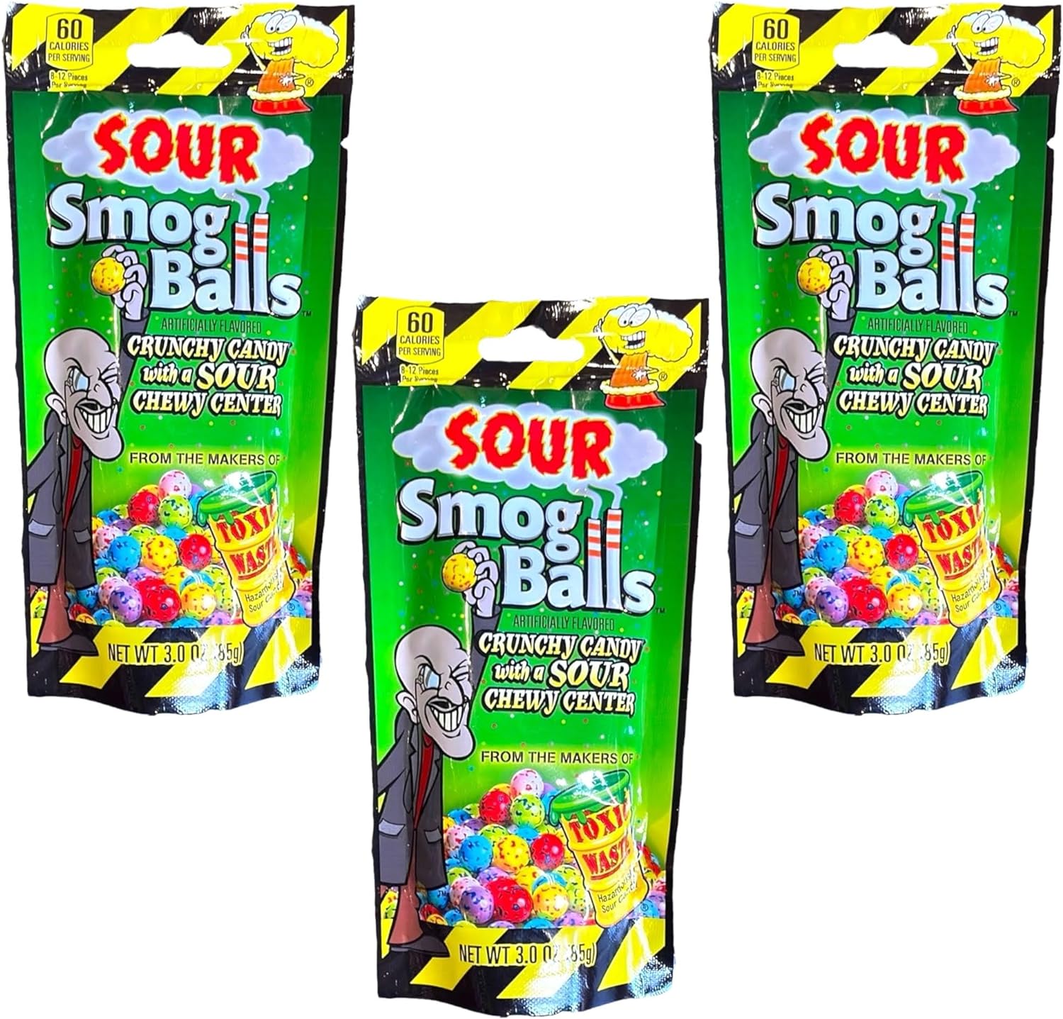 Toxic Waste Sour Smog Balls Crunchy Candy with a Chewy Center Tangy Sour Sweets 85g - 1x Share Bag - Caribou Candy