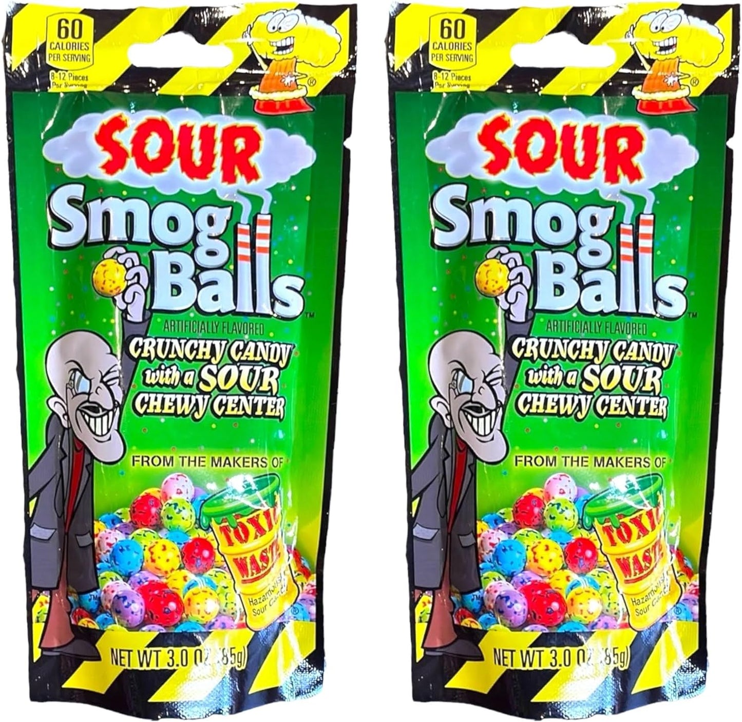 Toxic Waste Sour Smog Balls Crunchy Candy with a Chewy Center Tangy Sour Sweets 85g - 1x Share Bag - Caribou Candy