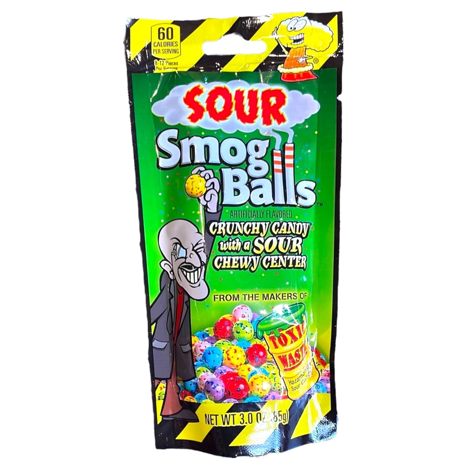 Toxic Waste Sour Smog Balls Crunchy Candy with a Chewy Center Tangy Sour Sweets 85g - 1x Share Bag - Caribou Candy