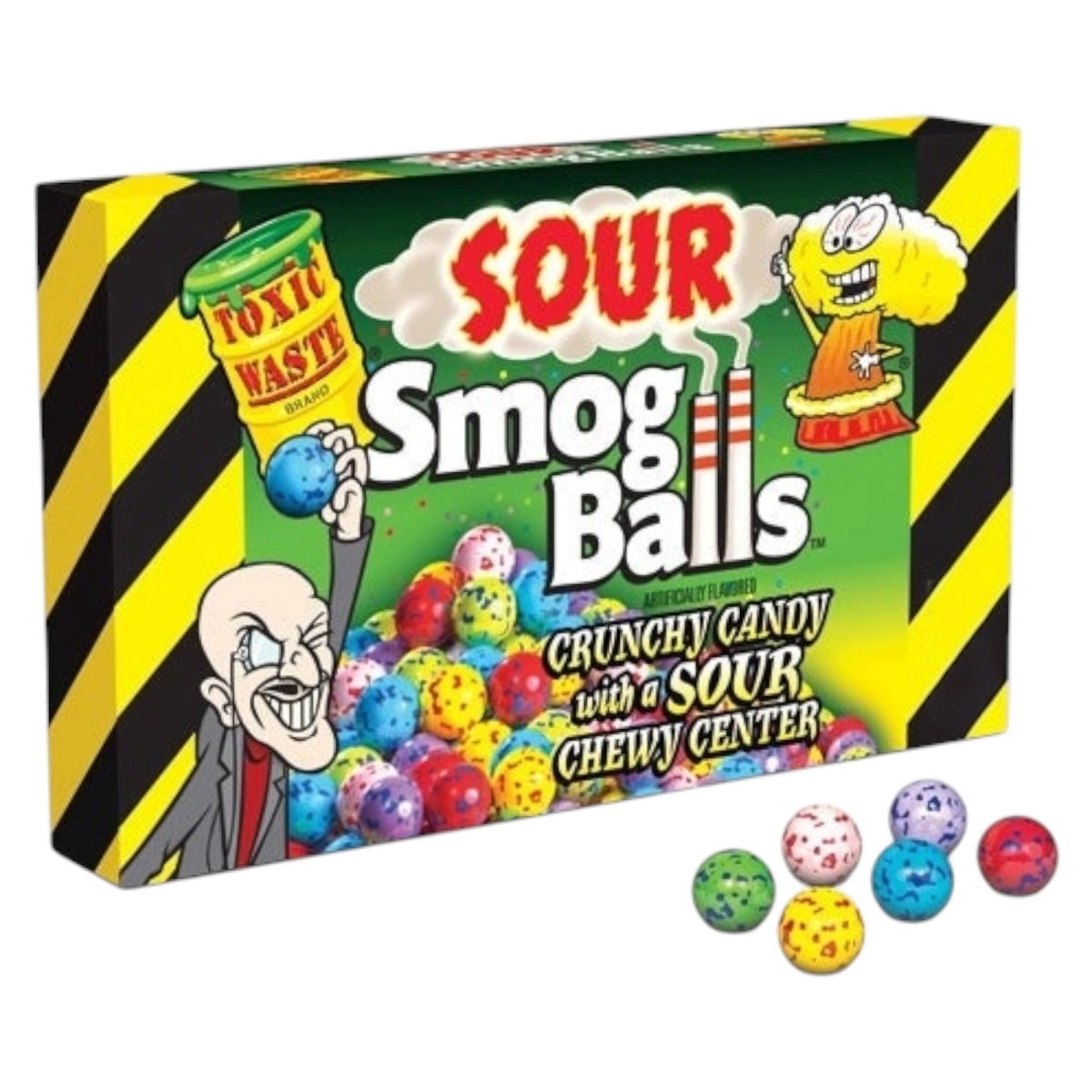 Toxic Waste Sour Smog Balls Share Box 85g - Crunchy Shell, Chewy Centre Sour Sweets
