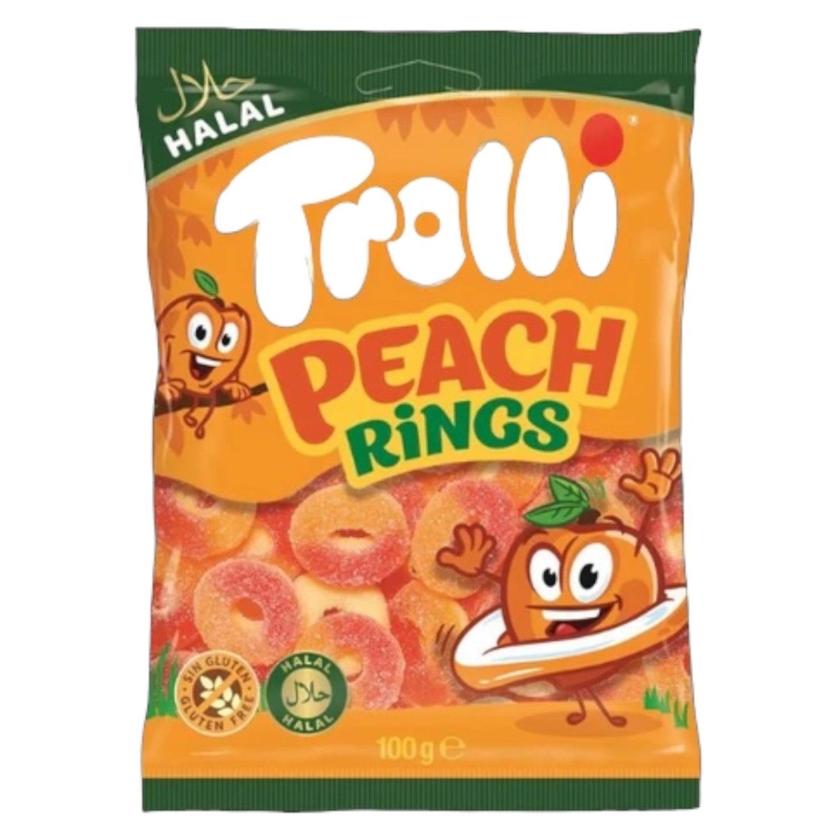 Trolli Peach Rings Halal Sour Peach Gummy Rings 100g - Gummy Sweets - Trolli