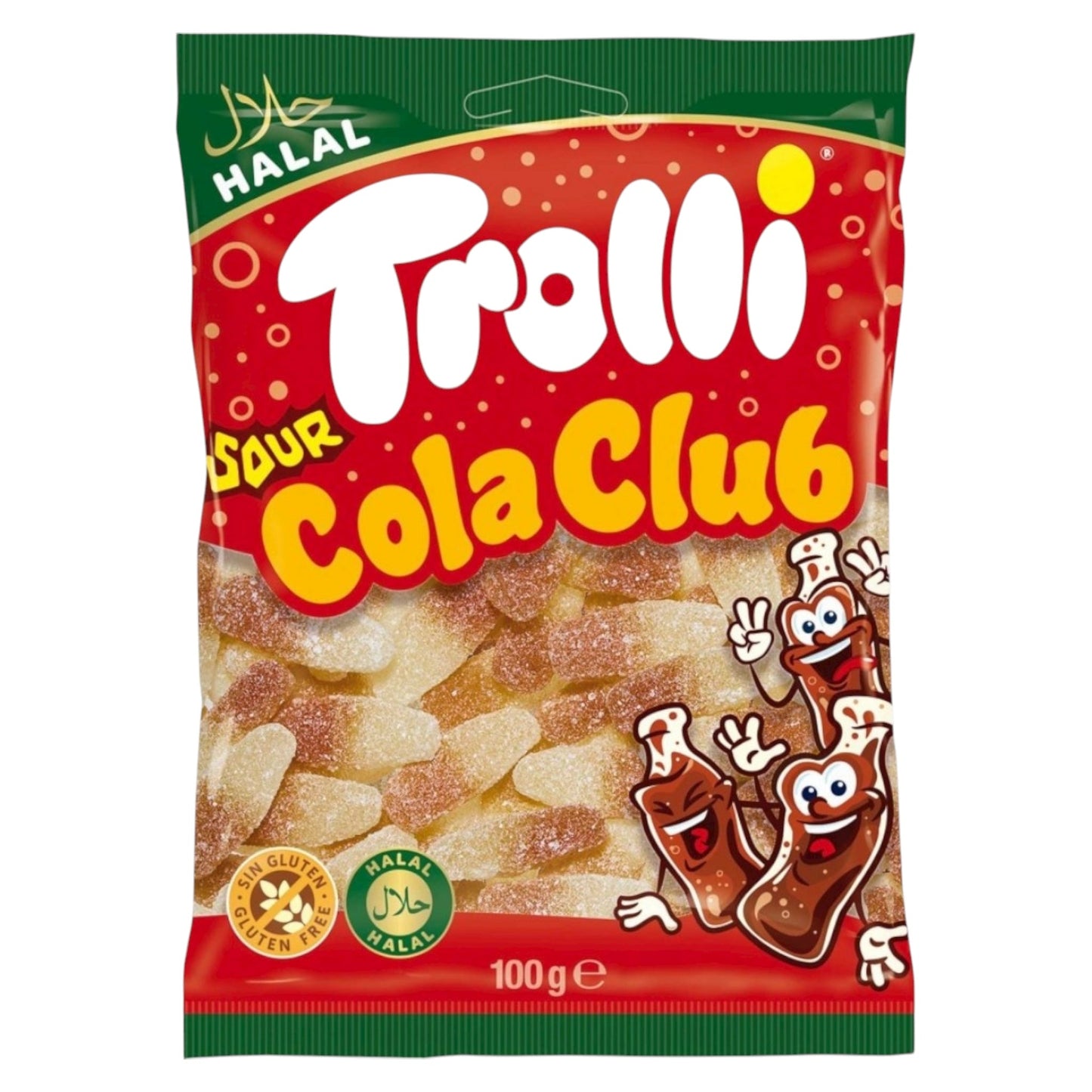 Trolli Sour Cola Club candy package on a white background