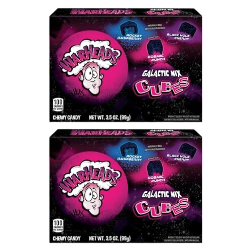Warheads Galactic Mix Cubes Super Sour American Candy - Twin Pack of Intense Sour Sweets, 99g Each - Caribou Candy