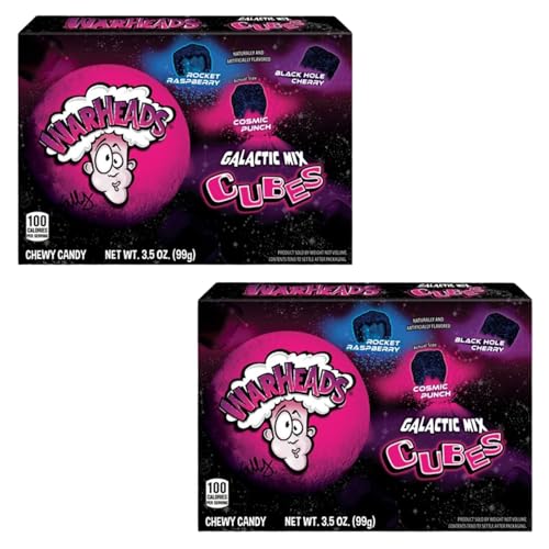 Warheads Galactic Mix Cubes Super Sour American Candy - Twin Pack of Intense Sour Sweets, 99g Each - Caribou Candy