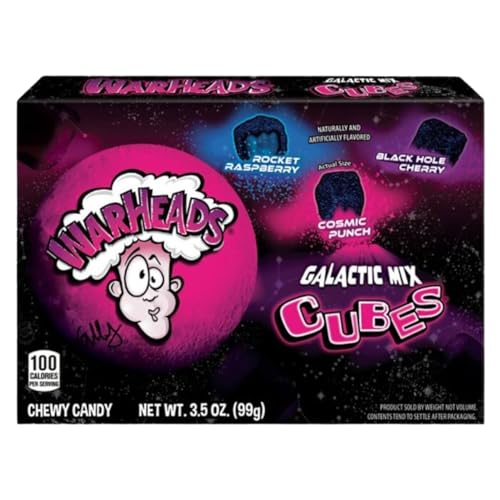 Warheads Galactic Mix Cubes Super Sour American Candy - Twin Pack of Intense Sour Sweets, 99g Each - Caribou Candy